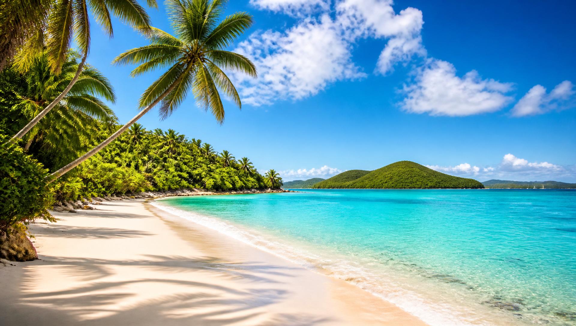 A sunlit beach in the British Virgin Islands